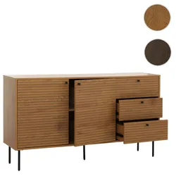 Kommode HWC-N78, Sideboard, 3 Schubladen 2 Türen, skandinavischer Stil Metall Holz Melamin MVG 85x150x40cm ~ natur