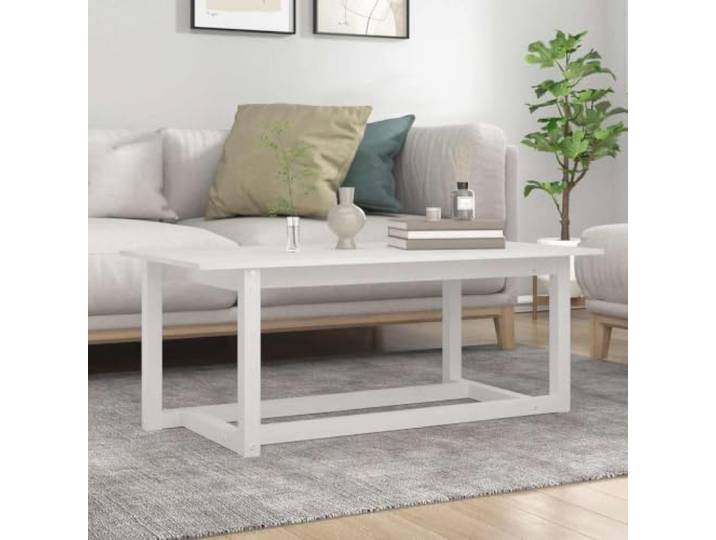 HEFZGDB Couchtisch Weiß 110x55x45 cm Massivholz Kiefer, Stabiler Beistelltisch mit Robuster Tischplatte aus Naturmaterial für Wohnzimmer und Dekoration, Einfache Montage, Rustikaler