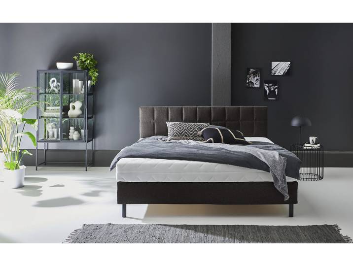 Boxbett Nikola , grau (anthrazit), B:162cm L:210cm, ATLANTIC HOME COLLECTION, Komplettbetten, Boxbett, Massivholzfüssen, mit / ohne Matratze, in H2 und H3 erhältlich