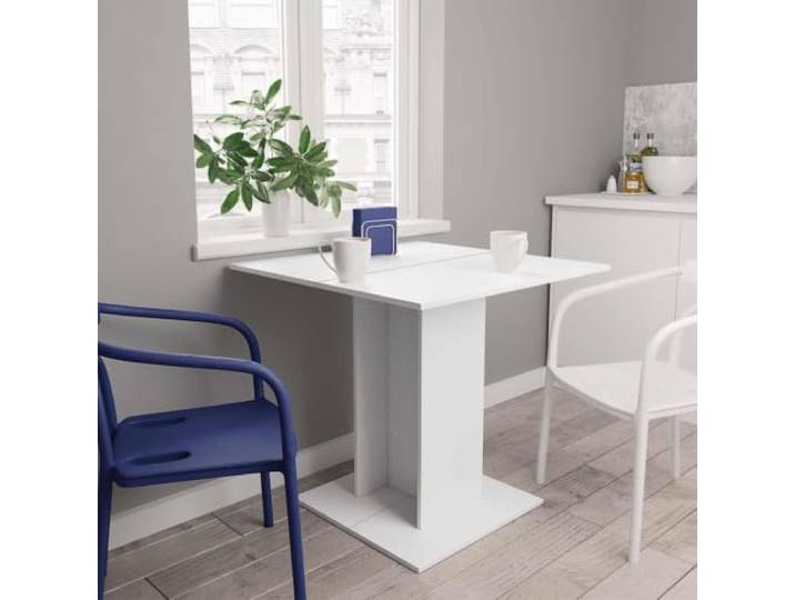 HEFZGDB Esstisch Weiß 80x80x75 cm Holzwerkstoff Quadratischer Tisch mit Breitem Sockel für Essbereich Minimalistisch Stabil Langlebig Einfache Reinigung
