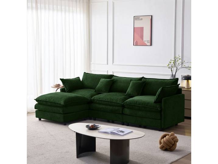 Canapé d'angle modulable en chenille 267x154x85 cm Vert chenille canapé convertible salon moderne