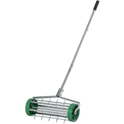 Outsunny Rasenlüfter einstellbar rollender Rasenlüfter verzinktes Rohr Grün+Silber 135 x 42,5 x 15 cm