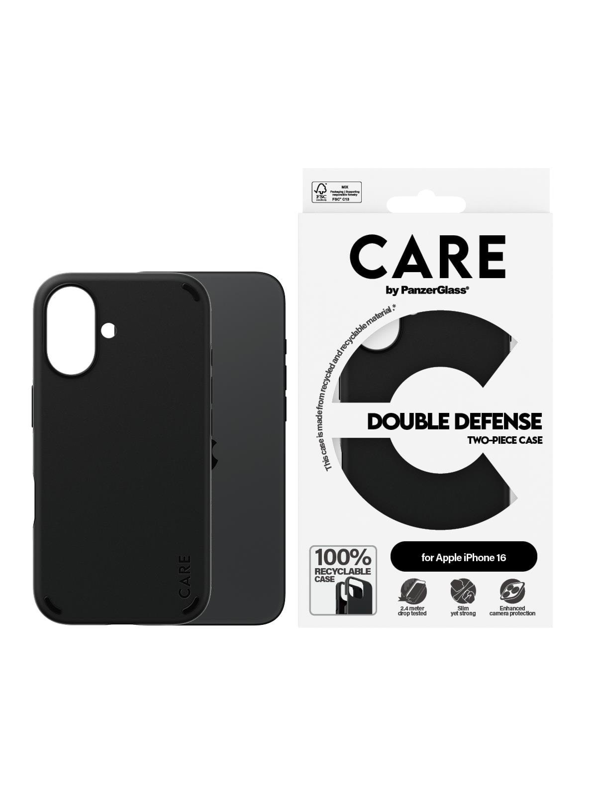 CARE by PanzerGlass Case Feature Double Defence Black iPhone 16