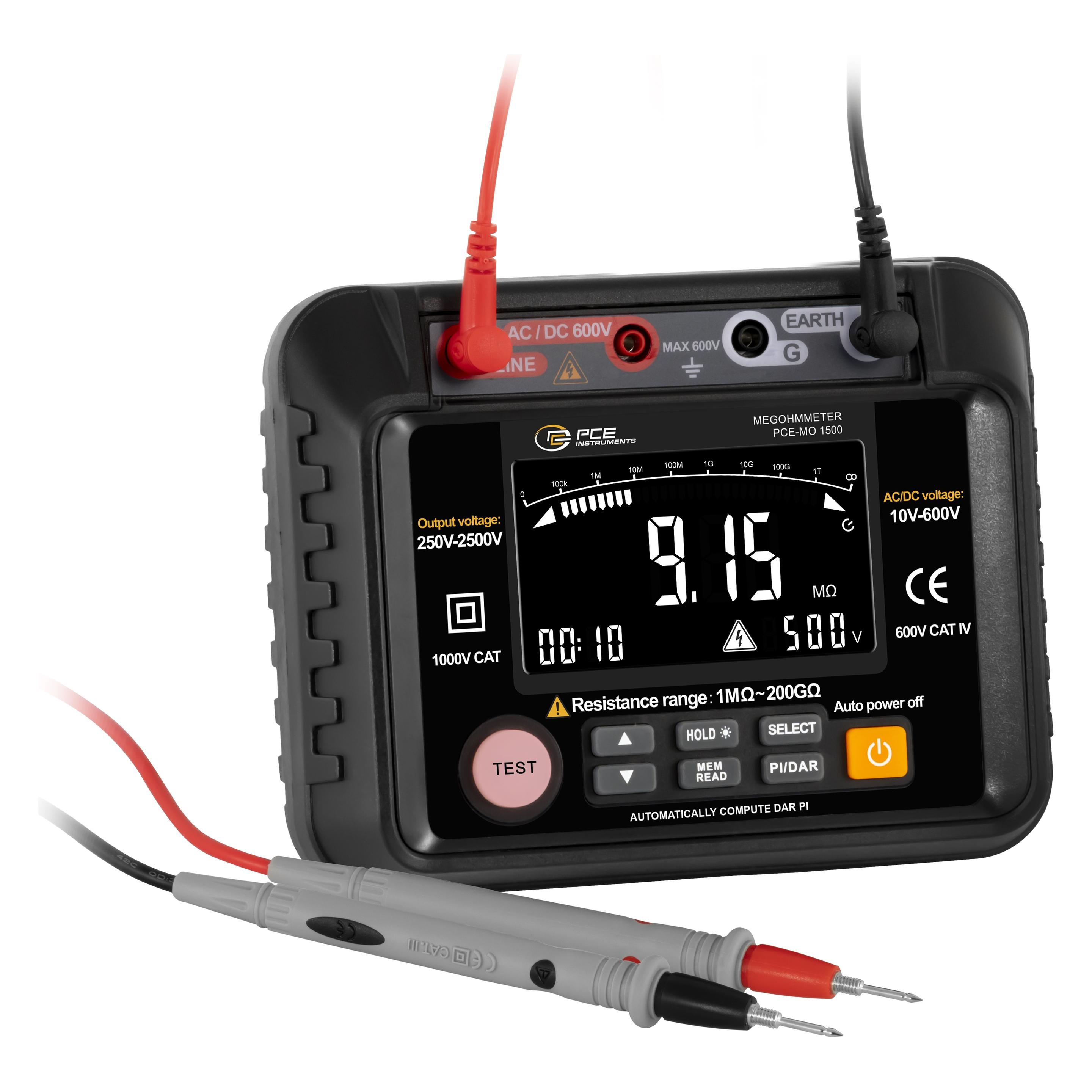 PCE Instruments Isolationsmessgerät (CAT III 1000V, CAT IV 600V, Kabeltester) (PCE-MO 1500)