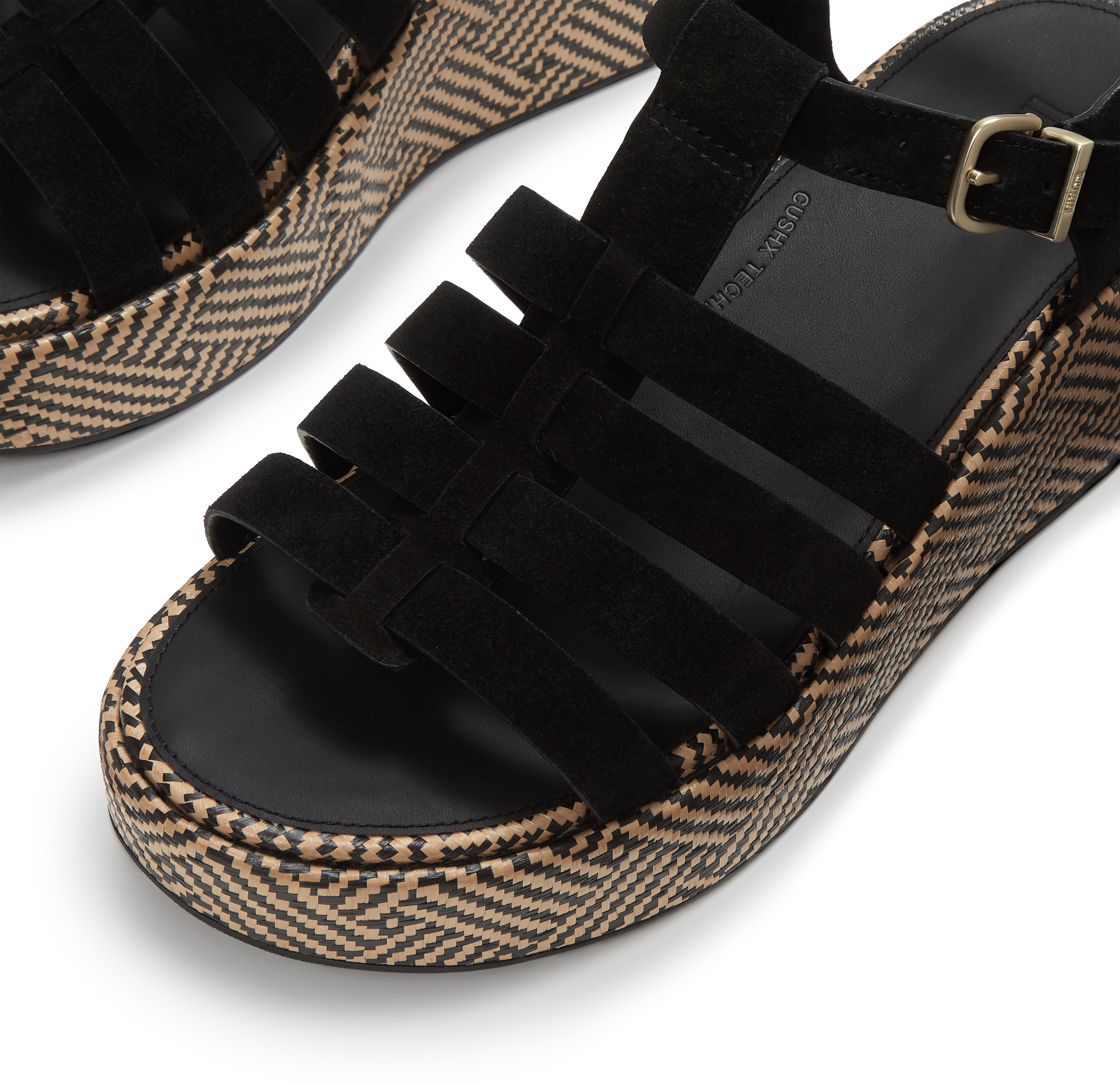 Keilsandalette FITFLOP "PLATFFORMS GRAPHIC-WEAVE SUEDE FISHERMAN SANDALS", Damen, Gr. 41, Textil, schwarz, Leder, Schuhe Keilsandalette, Plateau, Riemchensandale mit verstellbarer Schnalle schwarz 41, Textil