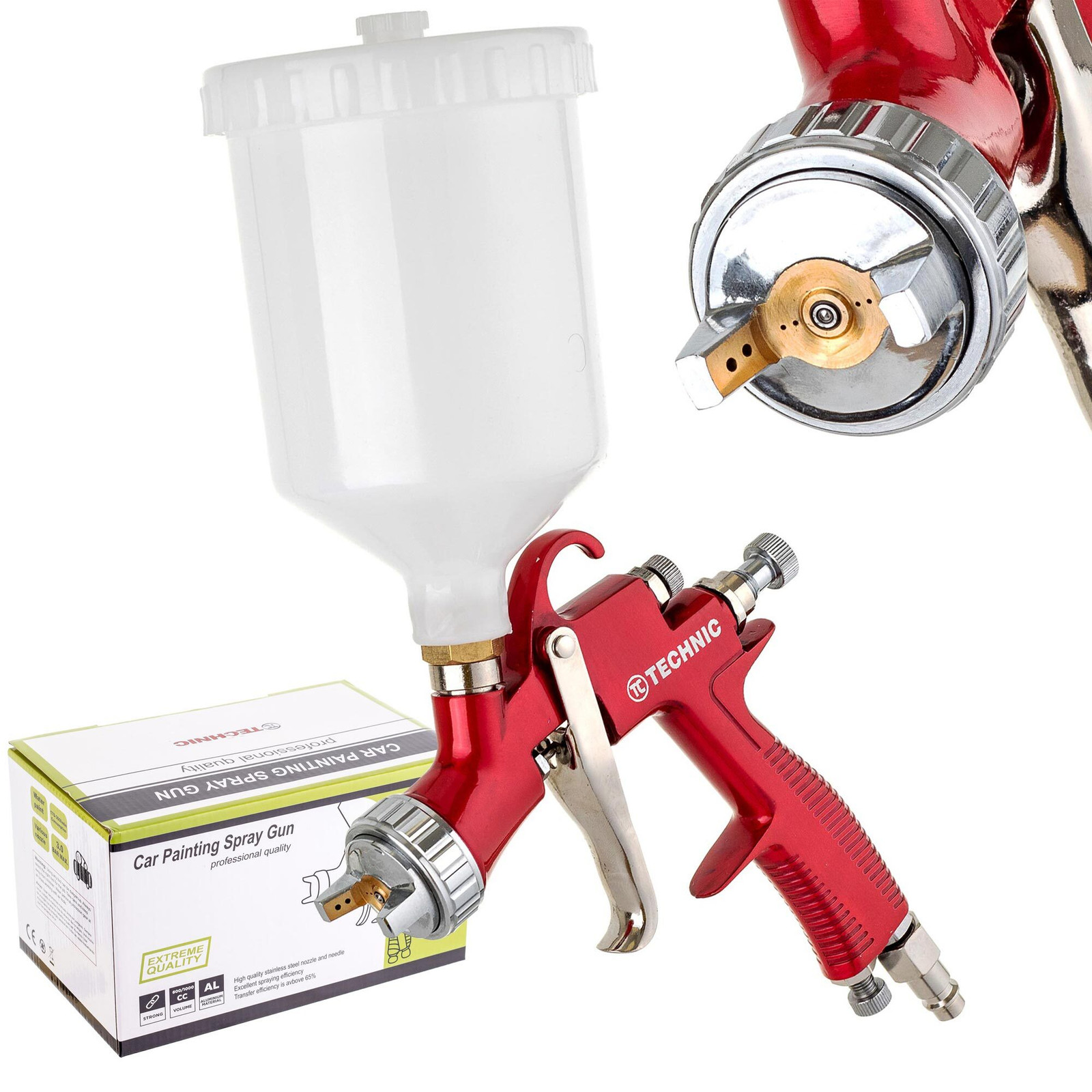 TC Technic LVLP spuitpistool met 1,5 mm spuitmond en 600 ml beker voor verfwerkzaamheden en lakken
