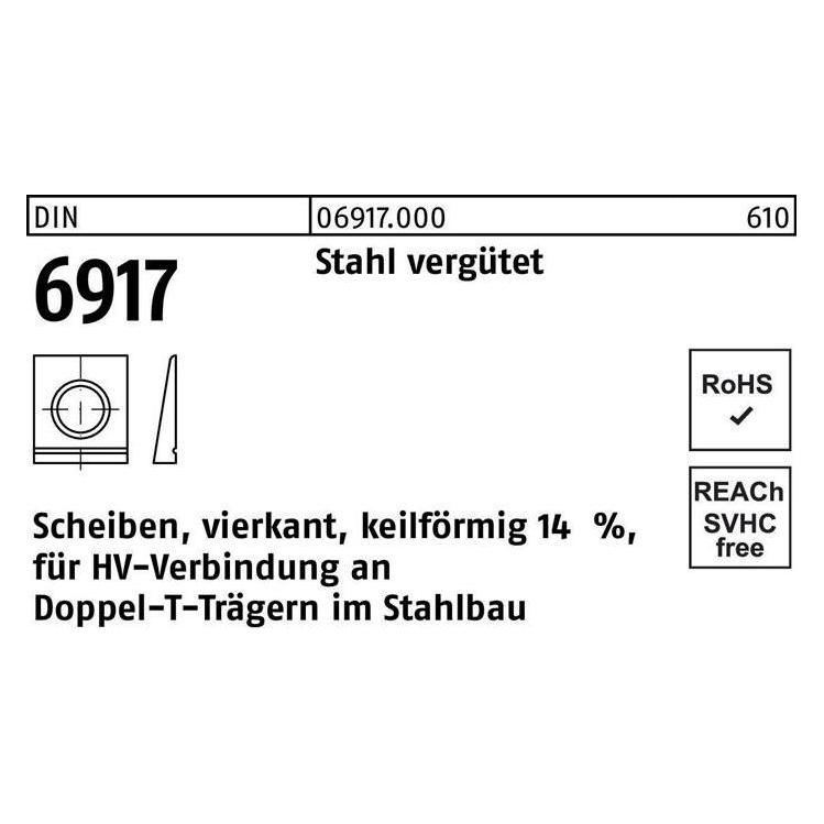 Peiner Unterlegscheibe DIN 6917 ÜH vierkant keilförmig 13 Stahl C45 (069170000130000)
