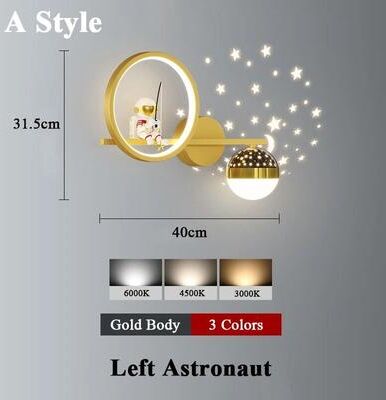 Uplift Picks Astronaut Star Projector Wall Lamp LED Kids Bedroom Sconce gold A Left 3 Colors
