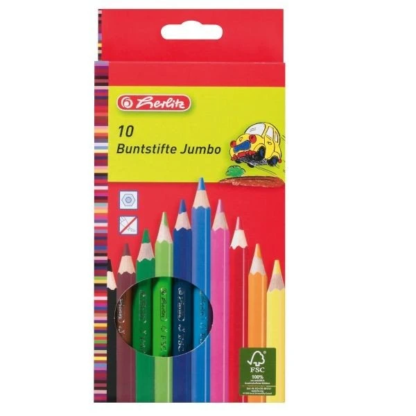 Herlitz Buntstifte Jumbo, sechseckig, 10er Karton-Etui