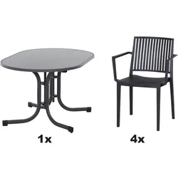 SIENA GARDEN Urban Lights Set 5teilig Lane Sessel gastrotauglich anthrazit mit Tisch Paco 140x90
