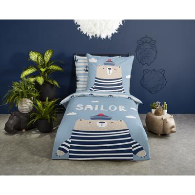 Kinderbettwäsche GOOD MORNING "Captaine", blau, B/L: 135cm x 200cm, 1 Stk., 1 Stk., Renforcé, B/L: 80cm x 80cm, 2, Renforcé, Obermaterial: 100% Baumwolle, Bettwäsche, Baumwolle, Renforcé, Wendeoptik, Kind, Maritim, Junge