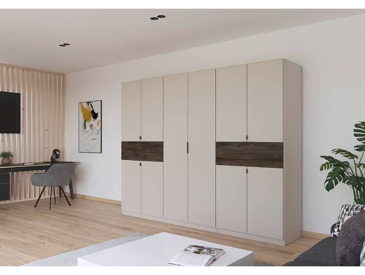 Armoire Ticao 271cm Beige/Cachemire/Imitation chêne Havanna