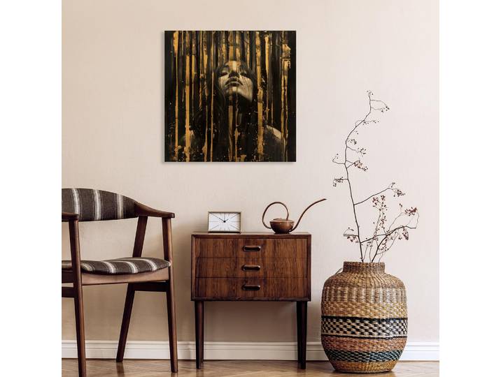 Acrylglasbild QUEENCE Frau in Gold , gold (farbe rahmen: ohne rahmen), B:30cm H:30cm T:1,5cm, Acrylglas, Bilder, Acrylglasbild, HD Premium Kunstdruck in Galeriequalität