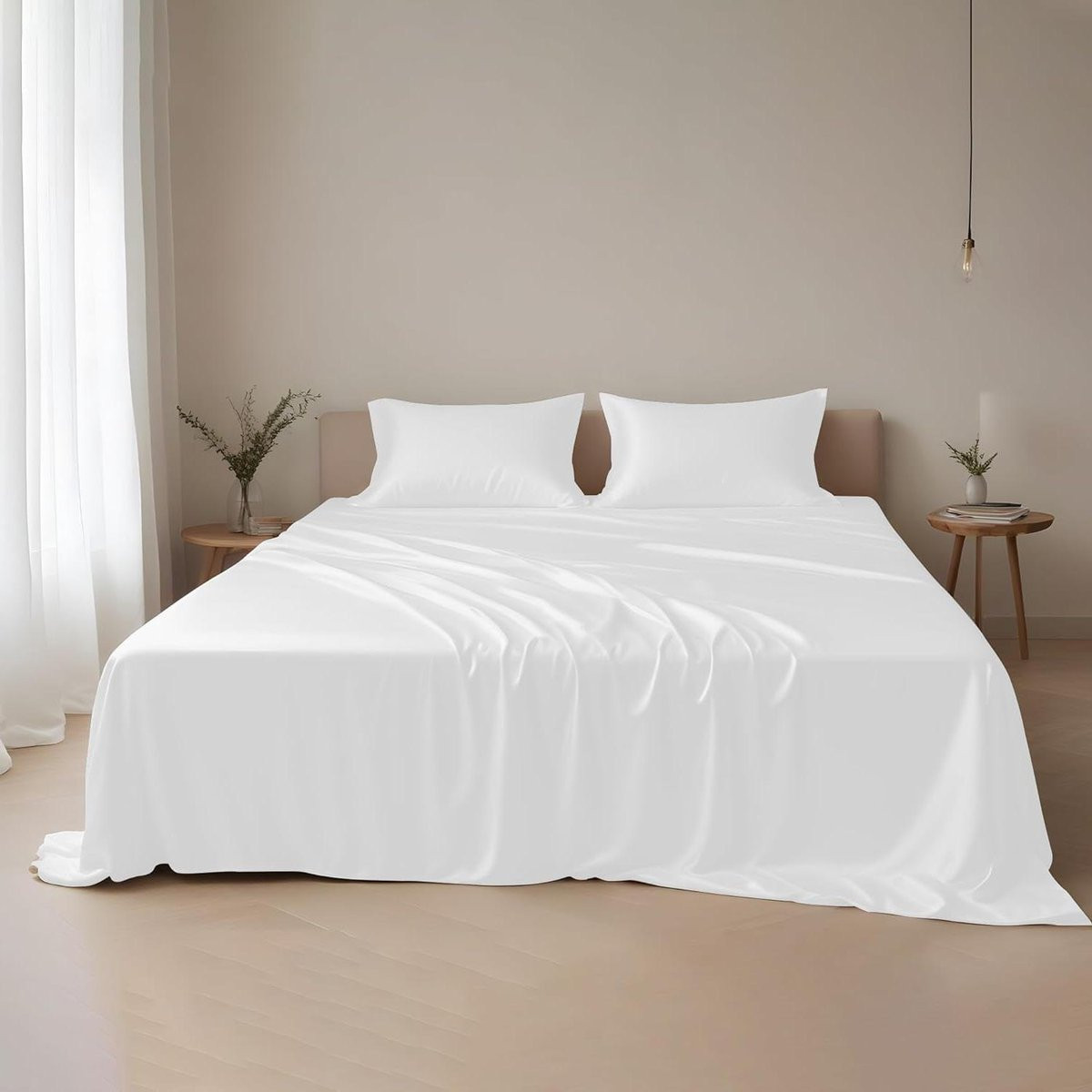 Lakenset van 100% Eucalyptus Lyocell voor klein tweepersoonsbed - Wit