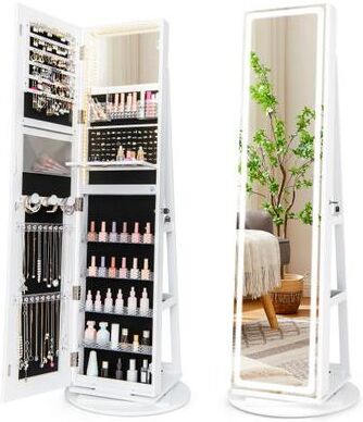 Costway Standing Jewelry Cabinet with Adjustable LED Lights-White