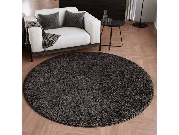 Teppich WECON HOME Wogh , anthrazit, H:25mm Ø:200cm, Polyester, Teppiche, Teppich, Kurzflor, maschinell gewebt, robust, Wohn- & Schlafzimmer, einfarbig