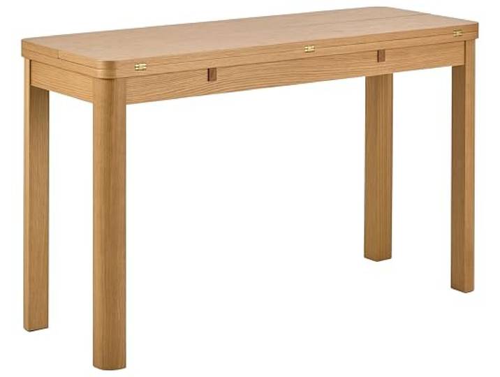 AC Design Furniture Ea rechteckig Esstisch, Tischplatte matt Eiche Lackiert Furnier, Gestell matt Eiche lackiert Furnier mit scharnier aus Chrom und zusatzplattenaufbewahrung, 45/90x120x76 cm