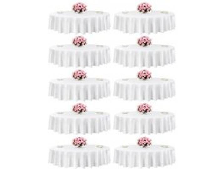 VEVOR 10 x runde Tischdecken Tischwäsche 2286 mm, knitterfreier Tischdeckenschutz, maschinenwaschbares Tischtuch aus Polyestergewebe für Partys Hochzeiten Bankette formelle Veranstaltungen, Weiß