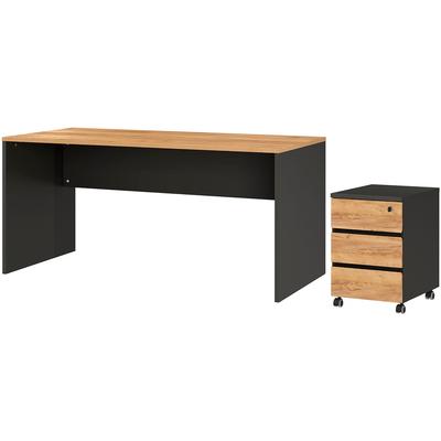 Büromöbel-Set GERMANIA "Lissabon", braun (graphit, navarra, eiche, nachbildung), H:75cm T:79cm, Arbeitsmöbel-Sets, Büromöbel-Set