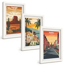 BILDER SET 3er Set - 20x30 cm Weißer Rahmen - Landschaften natürlicher Städte