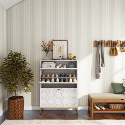 Clihome 20 Pairs Wood Shoe Storage Cabinet with Drawers