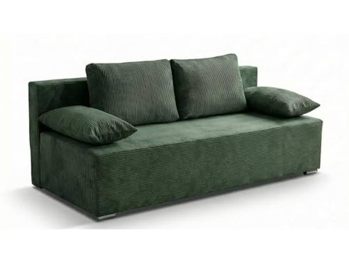 bonni24 Lunera Cord Schlafsofa 3-Sitzer mit Bettkasten, Sofa mit Schlaffunktion und Stauraum, Liegefläche 135x195 cm, Grün