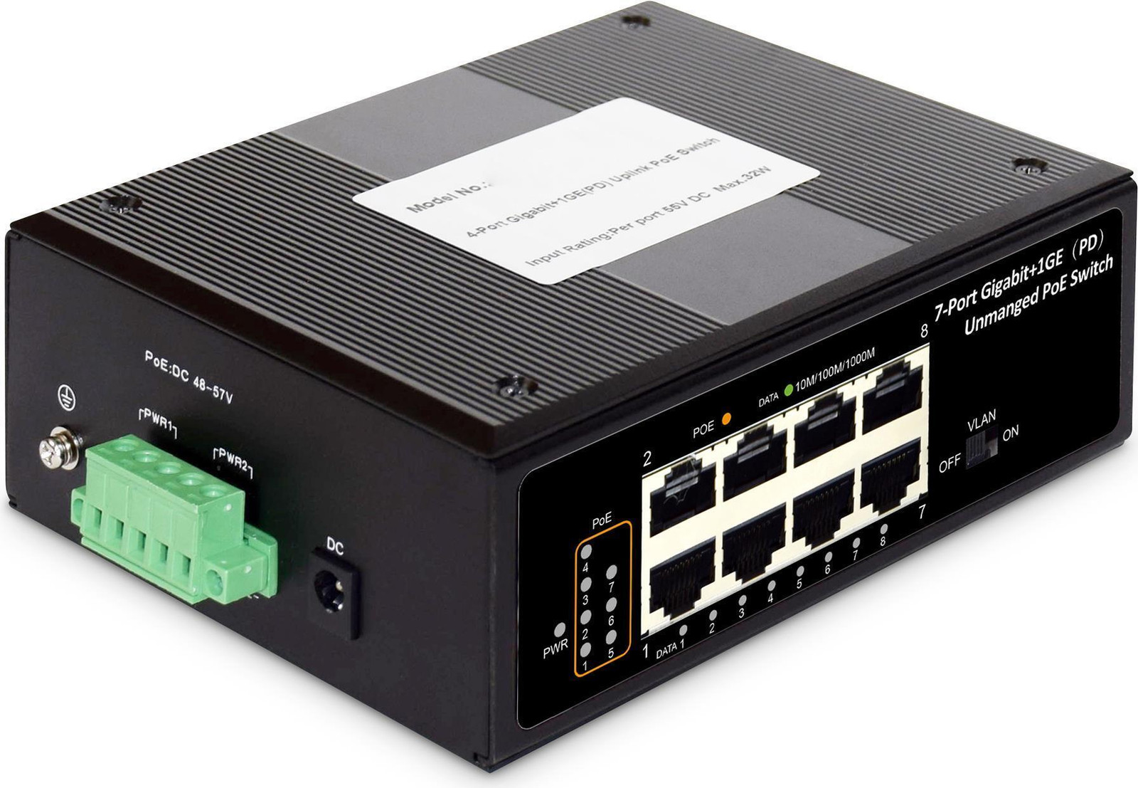 DIGITUS DN-651113 Industriële Gigabit PoE-switch met 7 poorten, onbeheerd