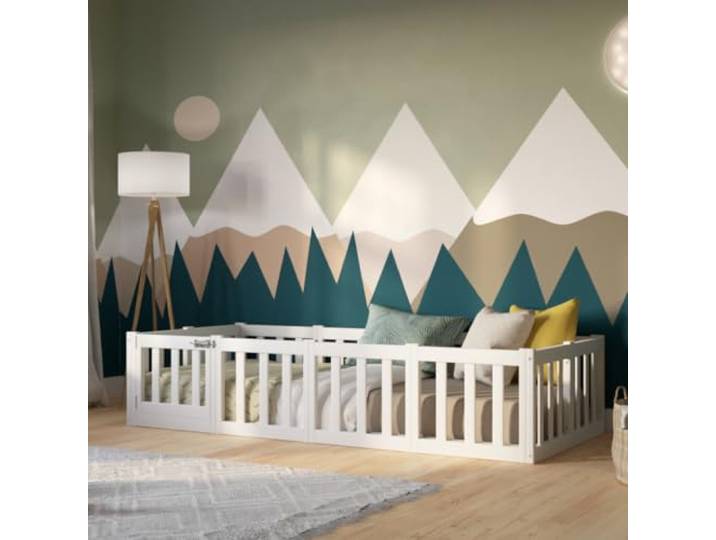Crazy Pine Montessori Kinderbett Crazy Johnny 120x200 cm - Weiß 43 cm hohe Schutzbarrieren für optimale Sicherheit und einen ruhigen, geschützten Schlaf.