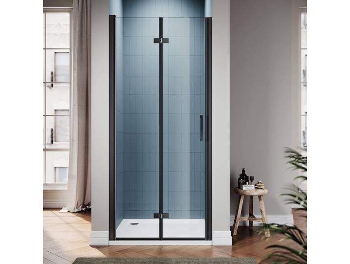 SIRHONA Porte de douche plié en Verre Transparent 6mm Securit 76/80/90x195cm Noir, Noir / 90 cm / 195cm