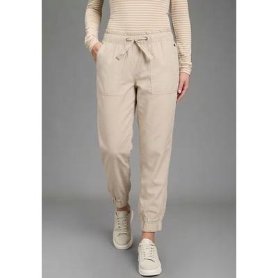 Paperbag-Hose KANGAROOS, Damen, Gr. 36, N-Gr, beige (steingrau), Popeline, Obermaterial: 50% Baumwolle, 46% Polyamid, 4% Elasthan, loose fit knöchelfrei, Hosen Paperbag-Hose, Casual Popeline-Hose, knöchellang, loose-fit