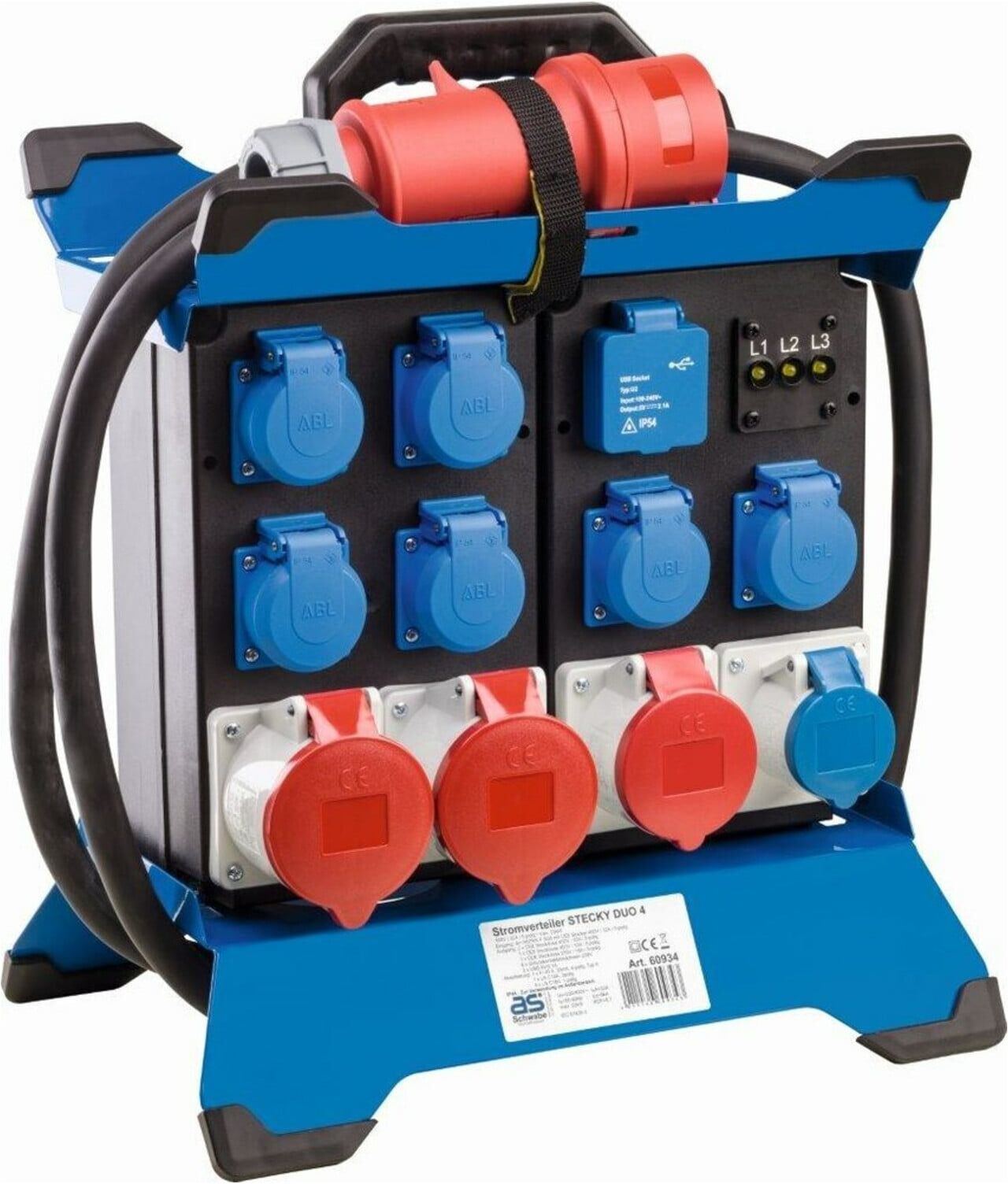CEE-Standstromverteiler STECKY DUO 4 CEE-Stecker 400V,32 A,5-polig AS-SCHWABE ; as - Schwabe (60934)