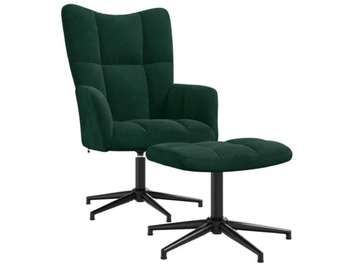Fußsessel Dunkelgrün Samt Drehbar 360 Grad 360 Grad Drehung, Stahlrahmen, Kreuzbeine, Schwamm, elegantes Design, kariert