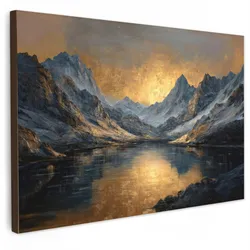 LEINWANDBILD Bergkulisse mit goldenem Sonnenuntergang Wanddeko 90x60 cm