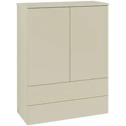 Villeroy und Boch Antao Highboard L47100HJ mit Beleuchtung, 2 Türen, 814 x 1039 x 356 mm, Front mit Struktur, Silk Grey Matt Lacquer / Silk Grey Matt Lacquer