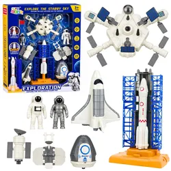 Raumstation, Raketenshuttle, Satelliten, Kosmonauten, Lichter
