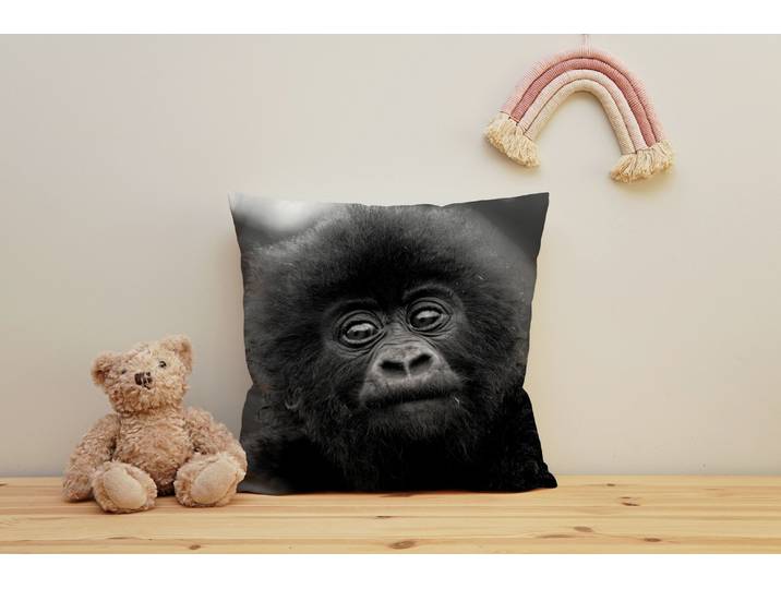 Dekokissen QUEENCE Affen Baby , grau (grau, bedruckt), B:40cm H:1cm L:40cm, Polyester, Dekokissen_Sitzkissen_Kissenhüllen, Dekokissen, Kissenhülle mit HD Premium Druck, geruchsneutral, 40x40cm