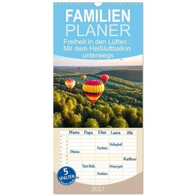 Familienplaner 2027 - Freiheit in den Lüften. Mit dem Heißluftballon unterwegs mit 5 Spalten (Wandkalender, 21 x 45 cm) CALVENDO