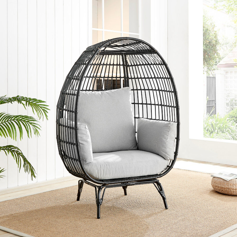 Bloomsbury Market Coffeyville Cosy Rattan Weave Egg Chair Garden With Cushion - Contemporary Modern Design Black 150cm H X 108cm W X 88cm D