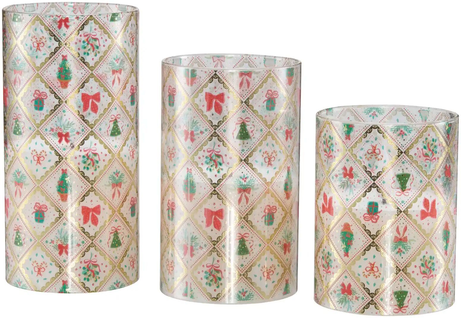 HOME STORY LED KErze  3er Set   ¦ beige ¦ Glas,Wachs,Kunststoff ¦ Maße (cm): H: