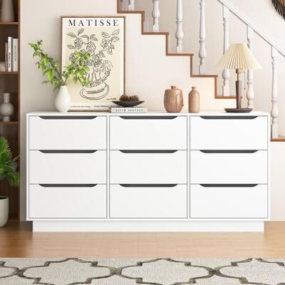 Loedds 63-Inch Wide 9-Drawer Modern Dresser with Deep Storage Drawers, White
