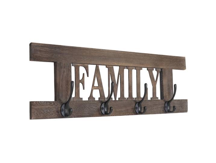 Jamb Wandgarderobe Family Shabby-Look Braun, Holz, Paulownia, 60x21x2 cm, Garderobe, Garderobenpaneele