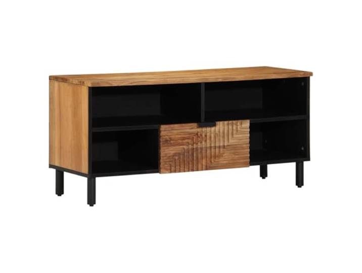 TV-Schränk mit Regal Braun 100 x 33 x 46 cm Massivholz Mango TV-Schrank mit Regal, braun, 100 x 33 x 46 cm, Massivholz Mango, Wohnzimmer, Schubladen, schwarze Eisenbeine