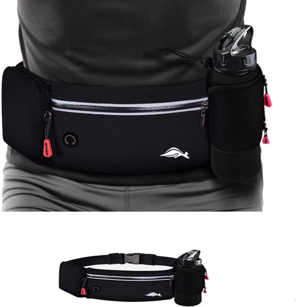 INF Lycra multifunktionale Sport-Gürteltasche – wasserdichter Lauf-Hydration-Gürtel mit Handyfach Schwarz