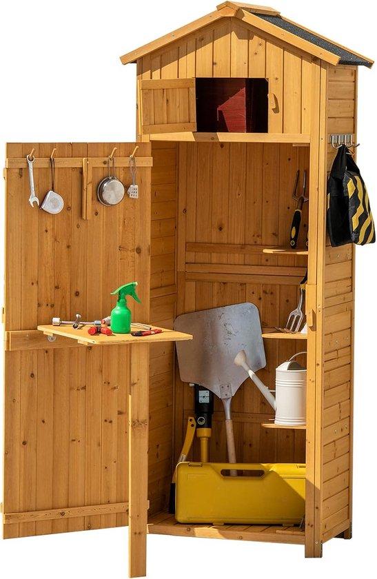 Famanu Holzschuppen mit Satteldach, Planken und Haken - Wetterfester Gartenschuppen