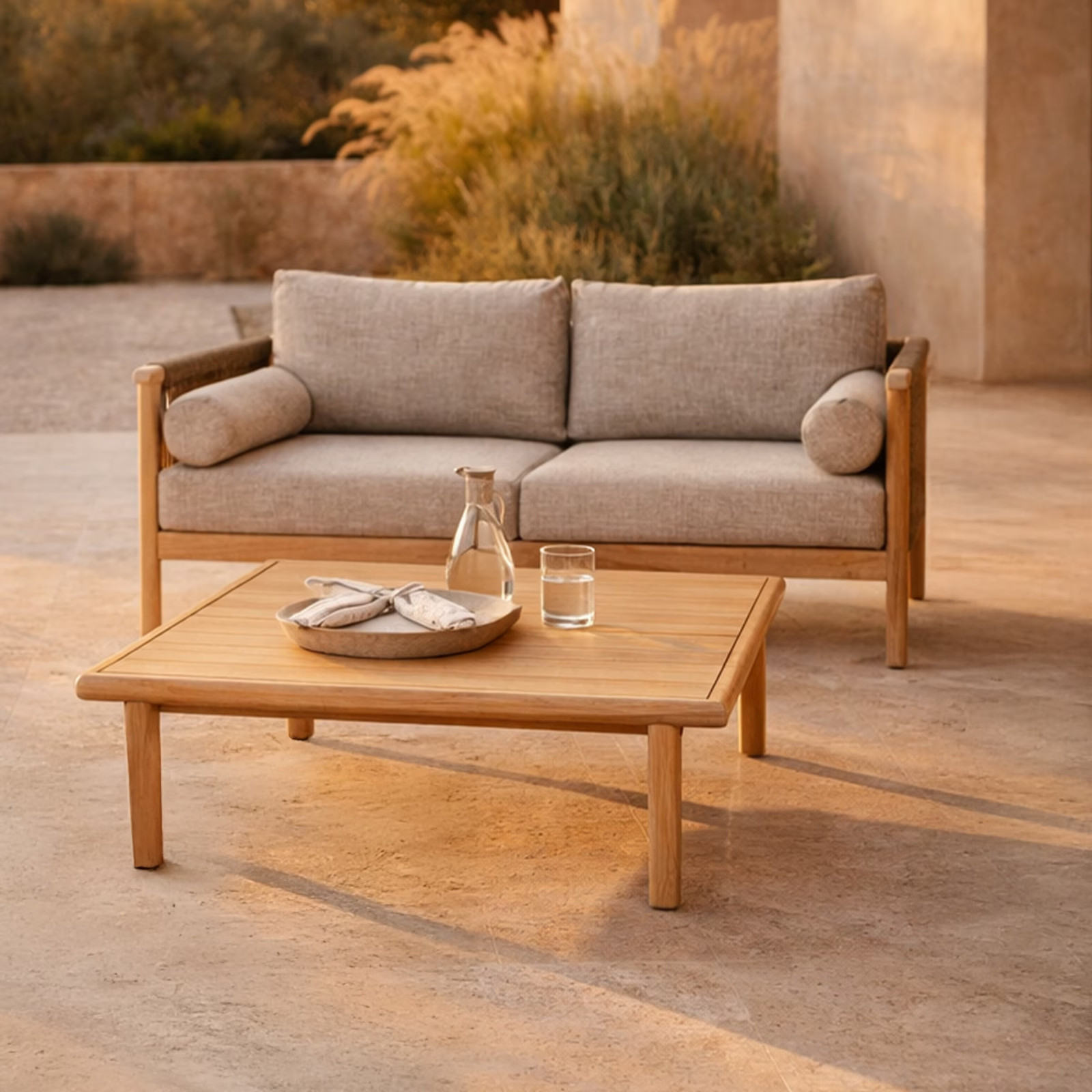 Dutchbone Oasis Loungeset van Acaciahout en Touw met Tuinbank en Loungetafel - Naturel
