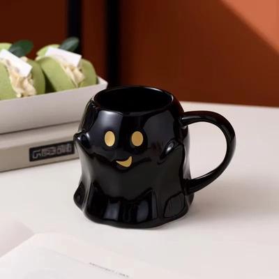 Uplift Essentials Creative Cartoon Elf & Ghost Holiday Ceramic Mug black
