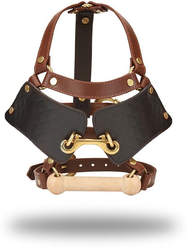 Liebe seele Blinders en Cuir avec Bâillon - Noir, Marron & Or