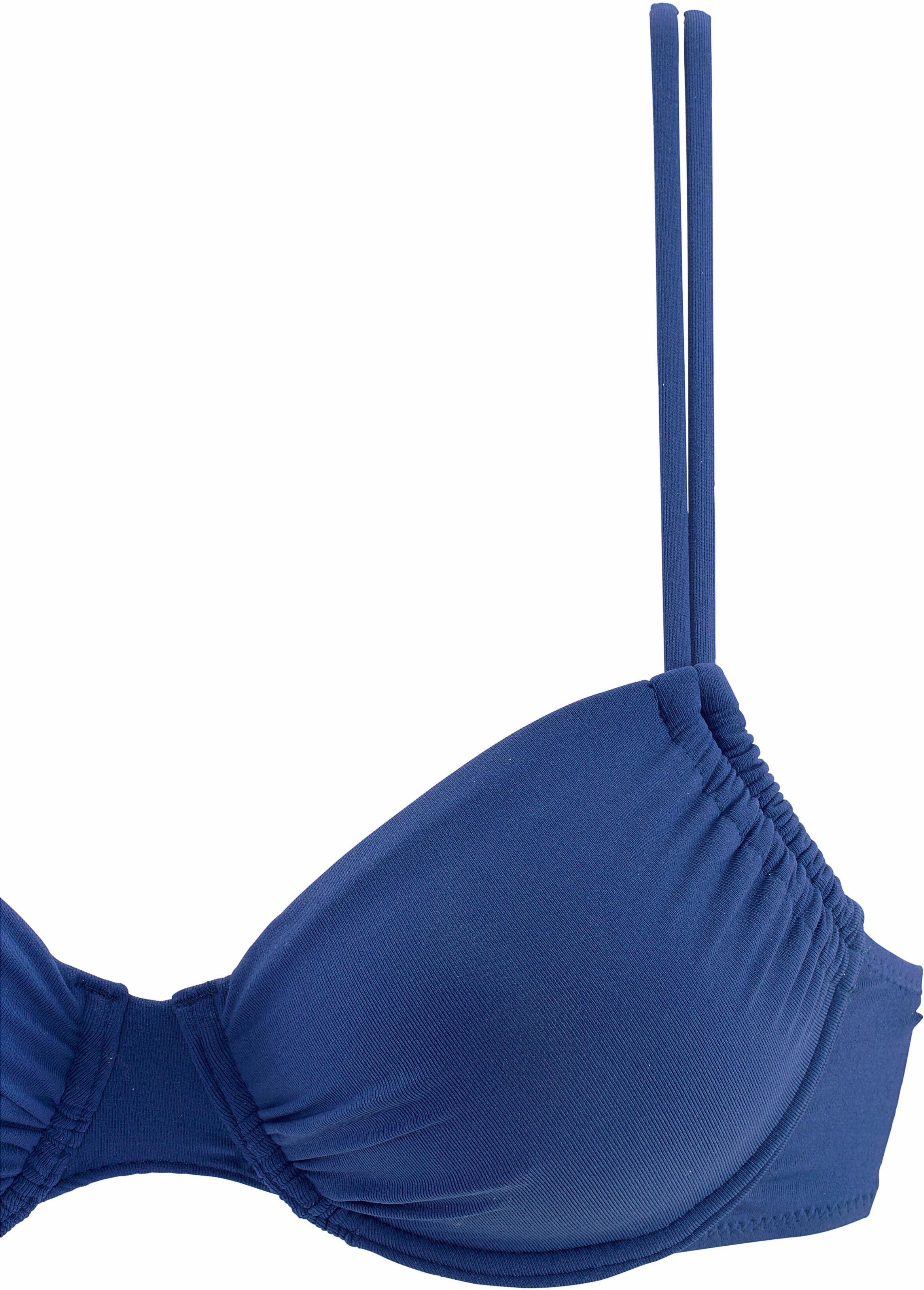 Bügel-Bikini-Top BUFFALO "Happy", Damen, Gr. 44, Cup D, blau, Microfaser, Polyamid, unifarben, Bikini-Oberteile Bügel-Bikini-Top, seitlich zu raffen