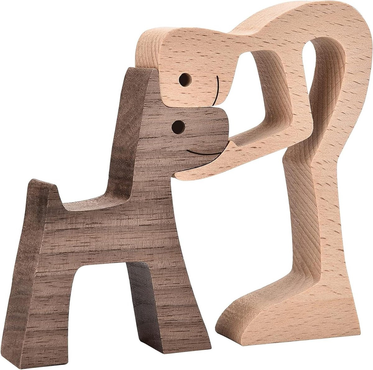 Handgesneden houten beeldje van man en hond voor woonkamer decoratie, Breedte: 11,5 cm