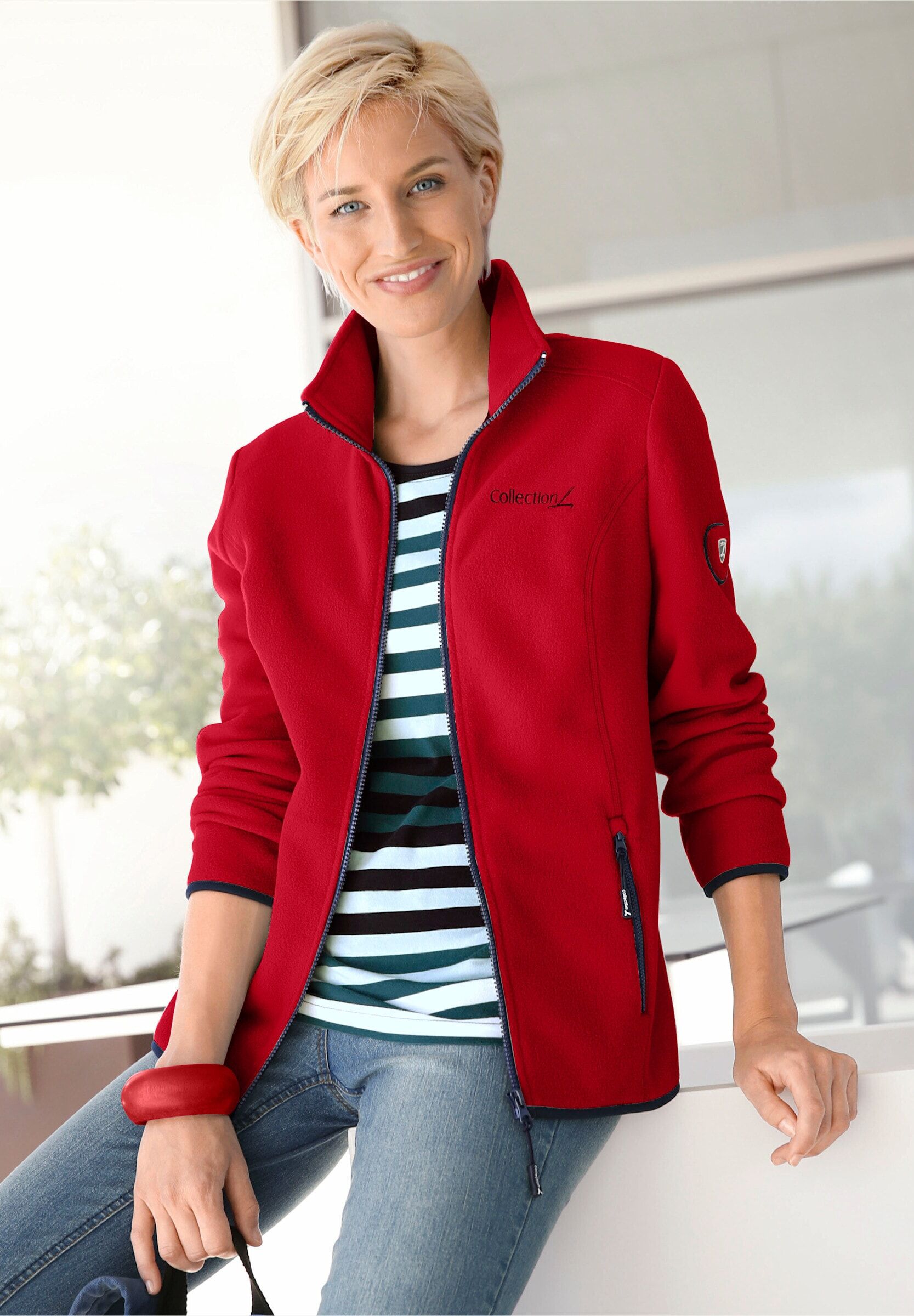 Fleecejacke WITT "Fleece-Jacke Fleecejacke mit Stickerei", Damen, Gr. 36, rot, Fleece, , Sportlich, Jacken Fleecejacke